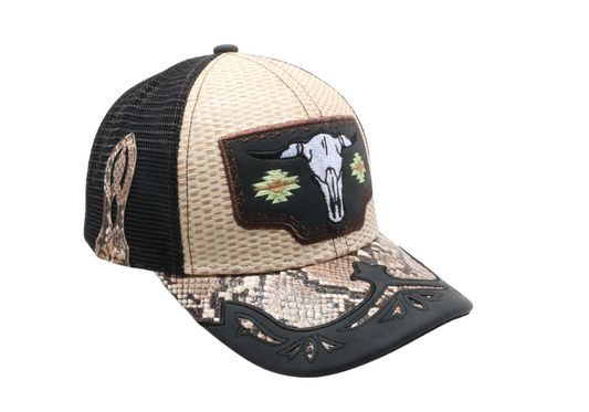 STRAW HAT COW SKULL CREAM/BLACK