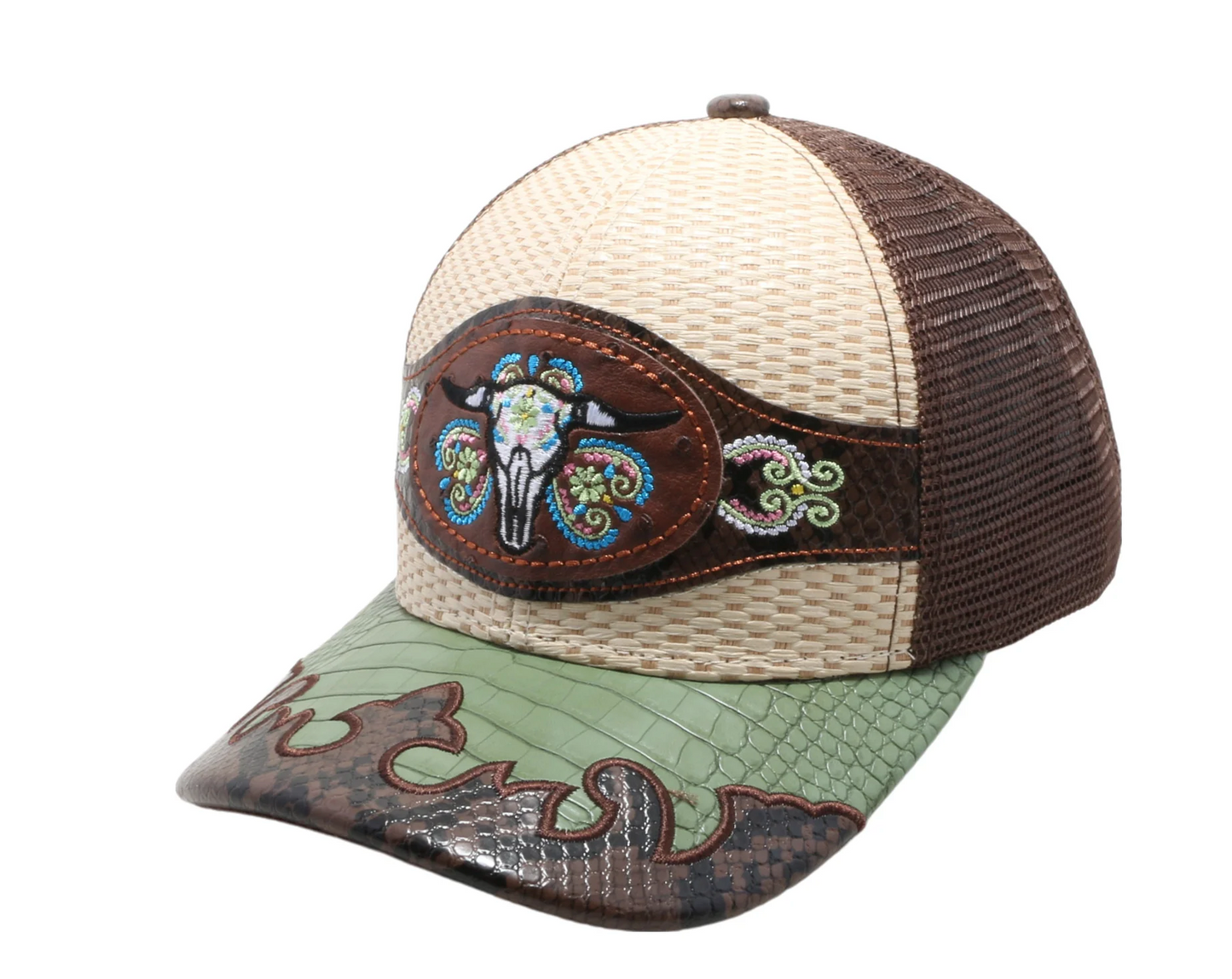 STRAW HAT COW SKULL BEIGE/BROWN