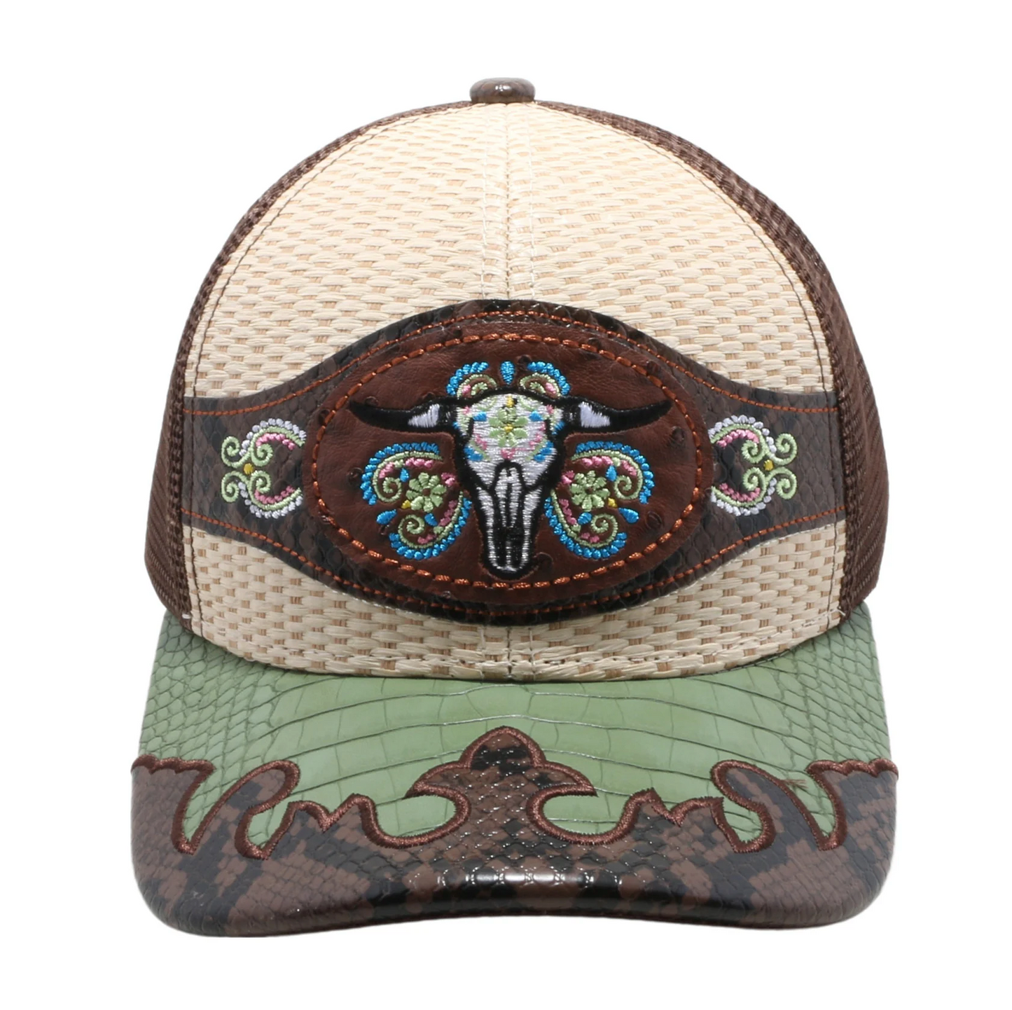 STRAW HAT COW SKULL BEIGE/BROWN