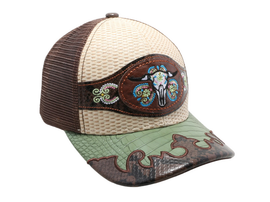 STRAW HAT COW SKULL BEIGE/BROWN