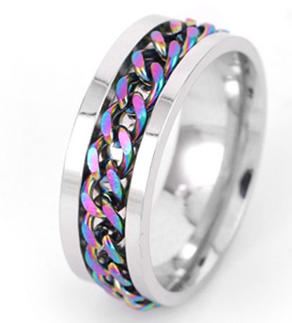 Modern Stainless Steel Rotatable Chain Ring For Men Spinner Decompression Ring Beer Bottle Opener Punk