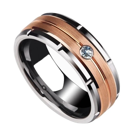 Minimalist Geometric Stainless Steel Inlay Zircon Rings