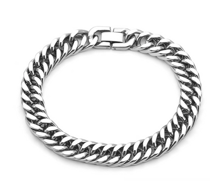 Silver chain bracelet on a white background