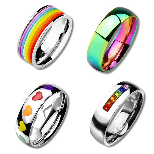 LGBTQ+ Pride Dome Rainbow IP Stainless Steel Couple Ring