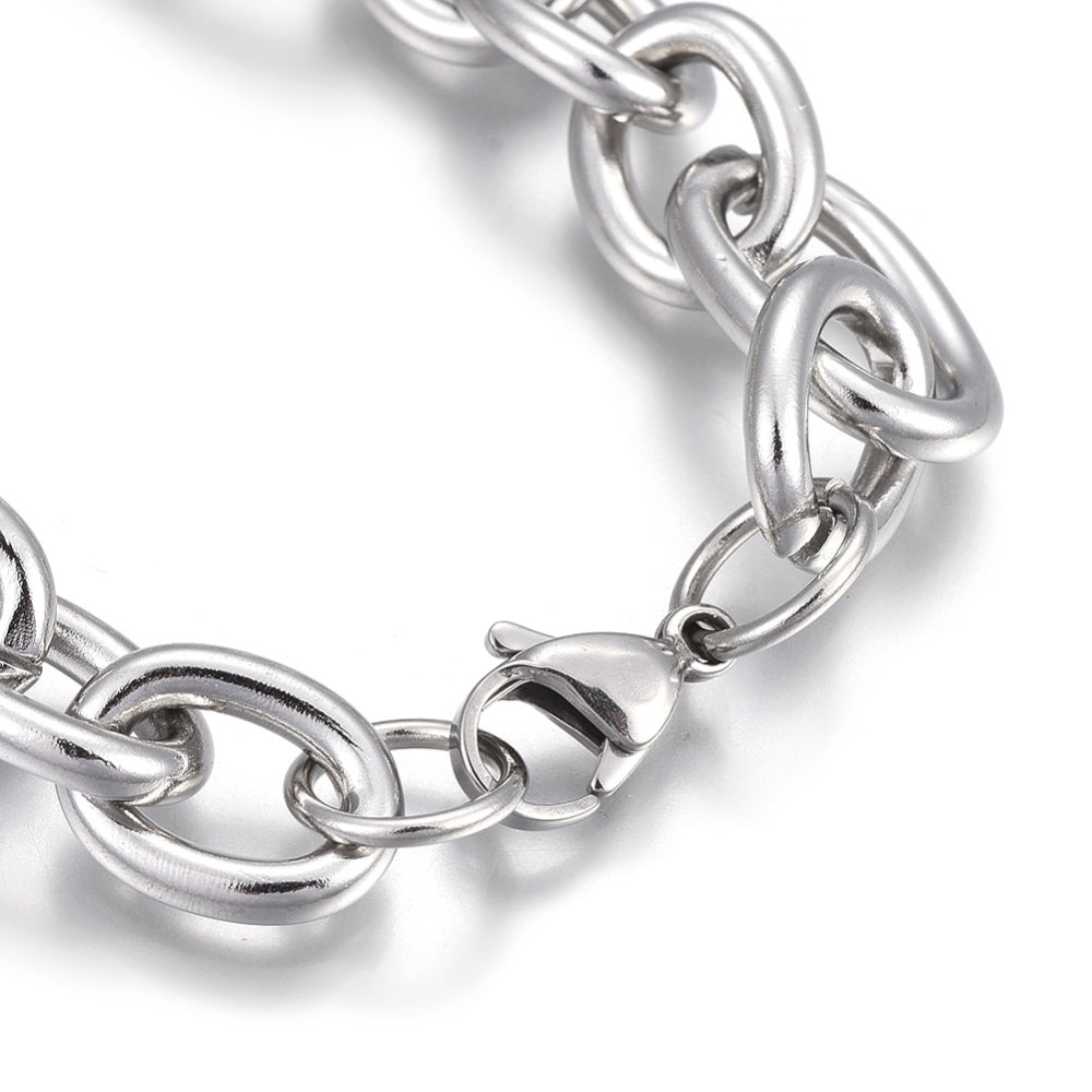 304 Stainless Steel 8mm Cable Chains Bracelets, with Lobster Claw Clasps,