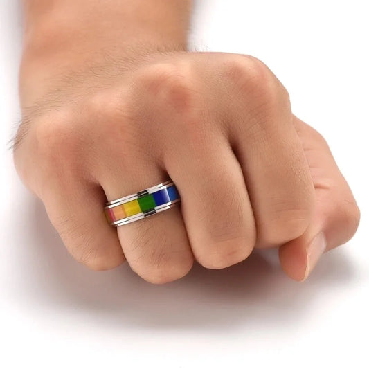 304 Stainless Steel Silver and Black Luxurious Epoxy Stripe Ring – Polished Finish