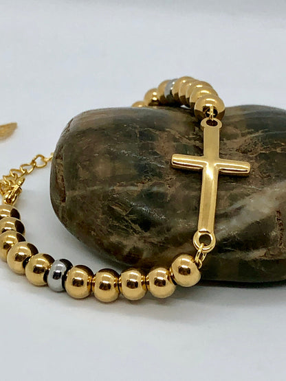 Stainless Steel Cross Bracelet Gold and silver