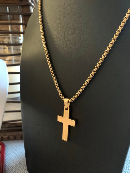 Men’s - Women Stainless Steel Chain and Cross. Black and Gold Plated Cross