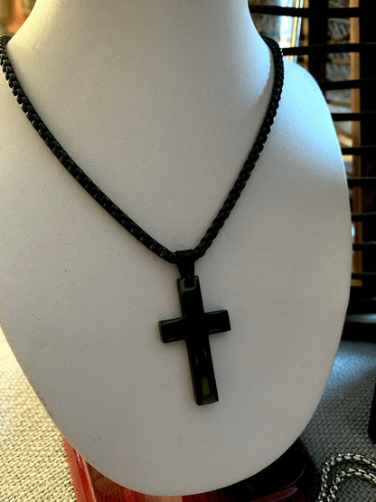 Men’s - Women Stainless Steel Chain and Cross. Black and Gold Plated Cross