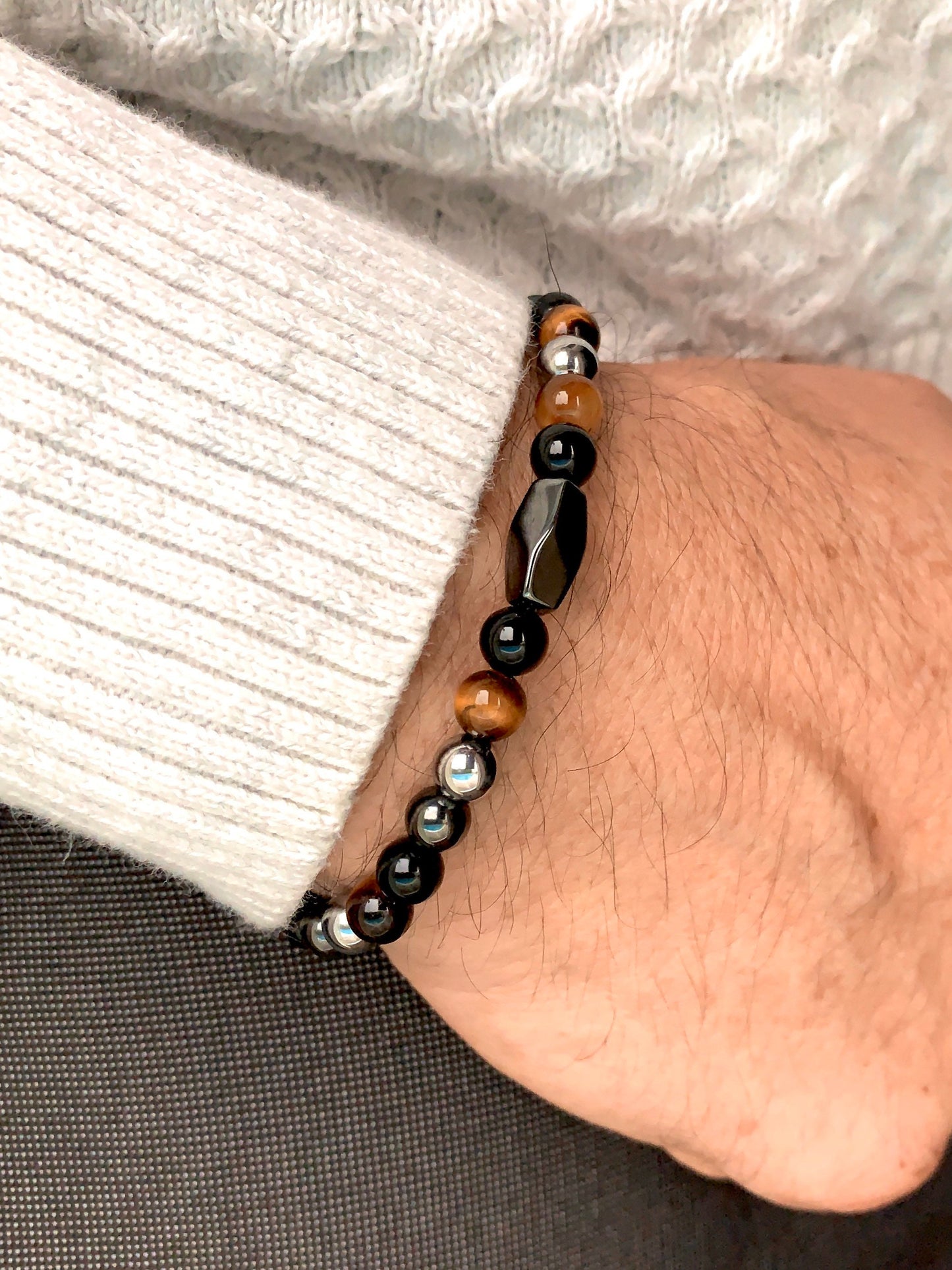 Mens - Womens bracelet - Magnetic Hematite - Tiger Eye - Agate - Mens Fashion