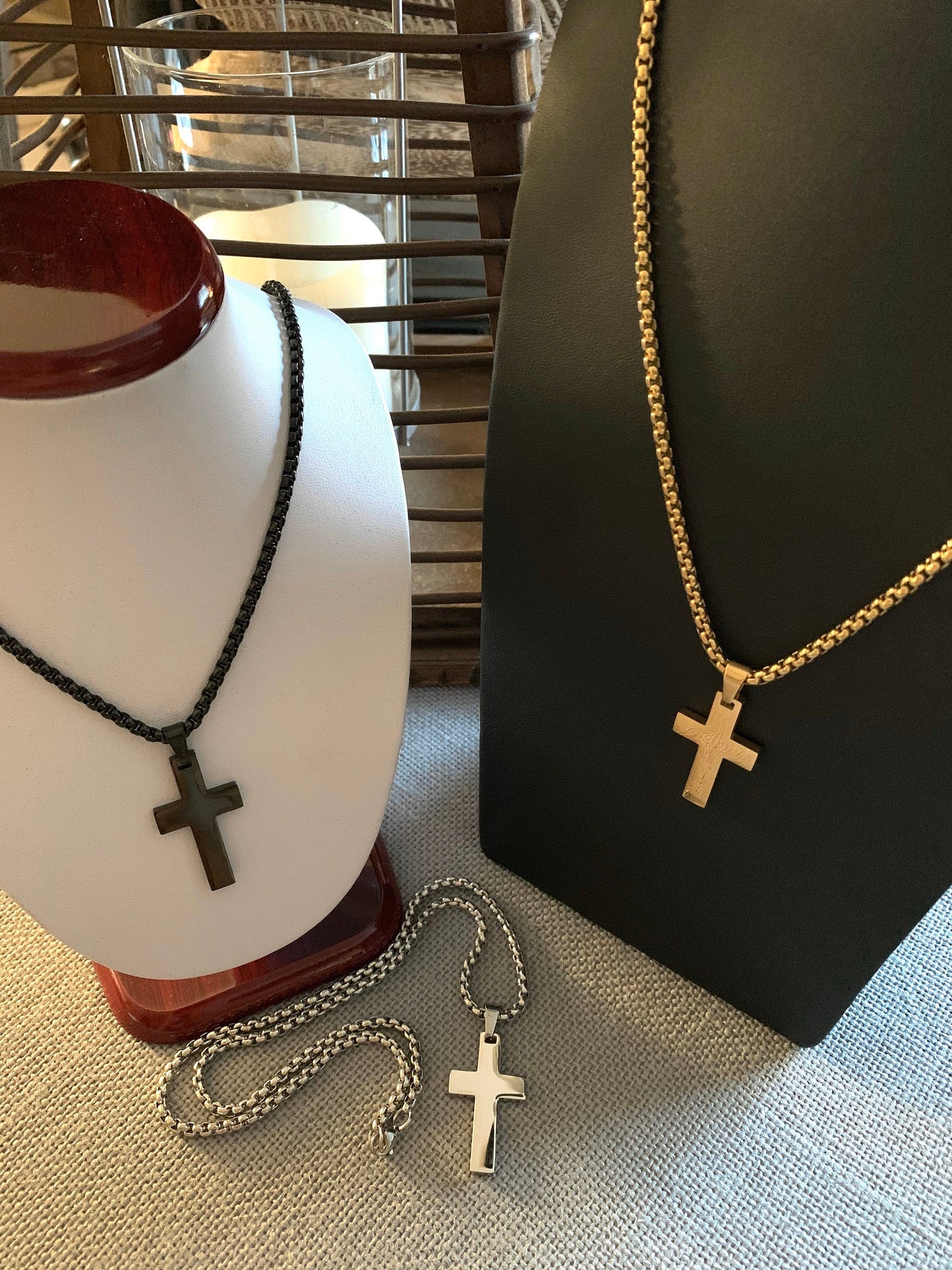 Men’s - Women Stainless Steel Chain and Cross. Black and Gold Plated Cross