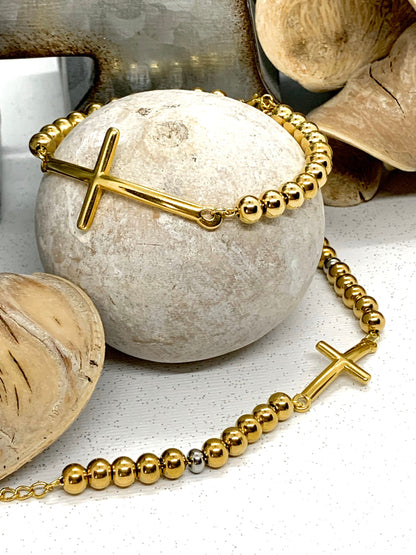 Stainless Steel Cross Bracelet Gold and silver