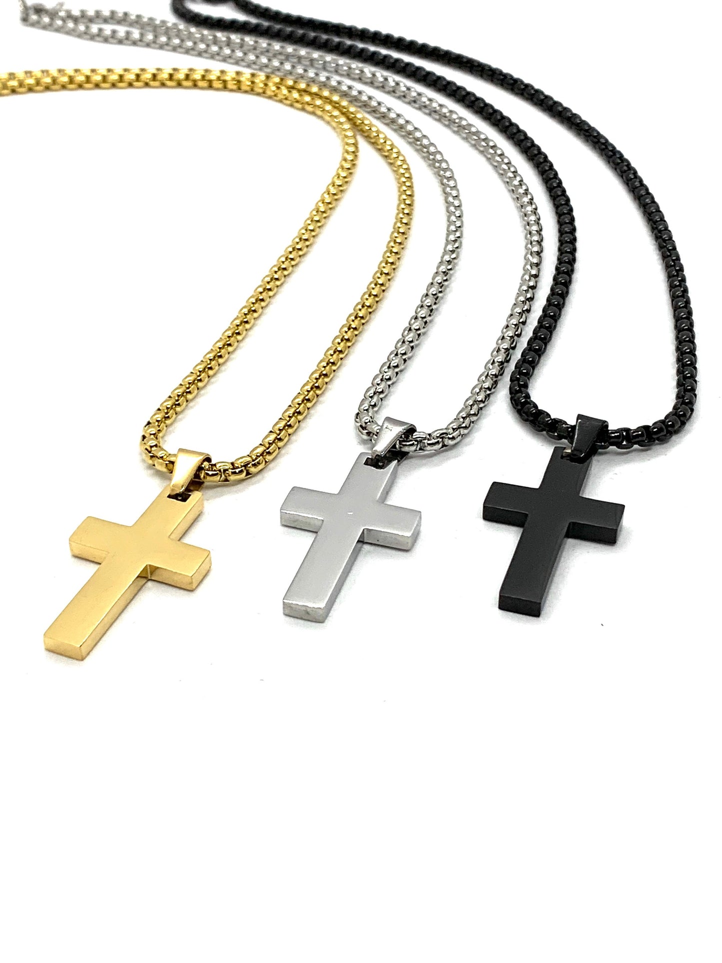 Men’s - Women Stainless Steel Chain and Cross. Black and Gold Plated Cross