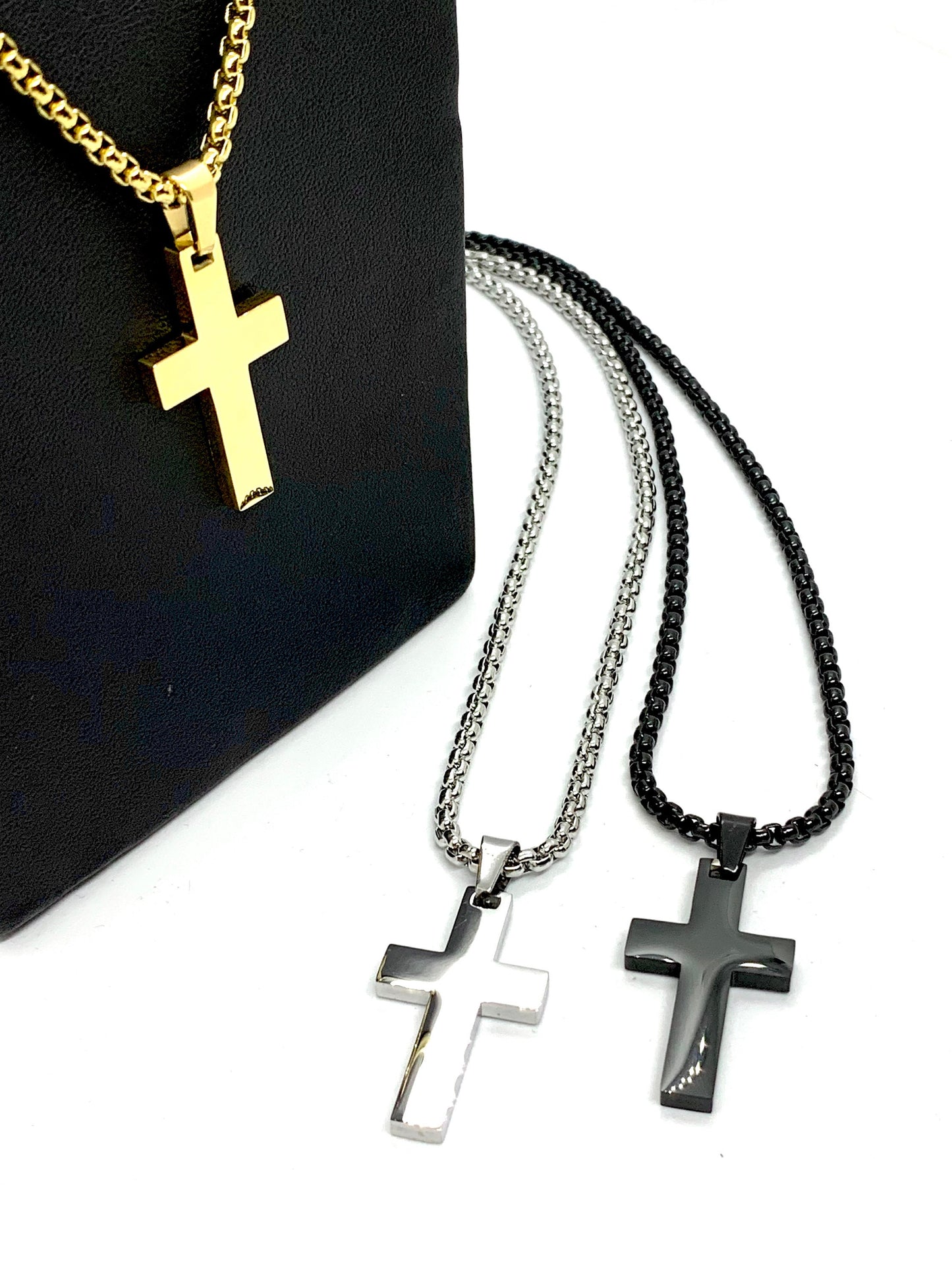 Men’s - Women Stainless Steel Chain and Cross. Black and Gold Plated Cross