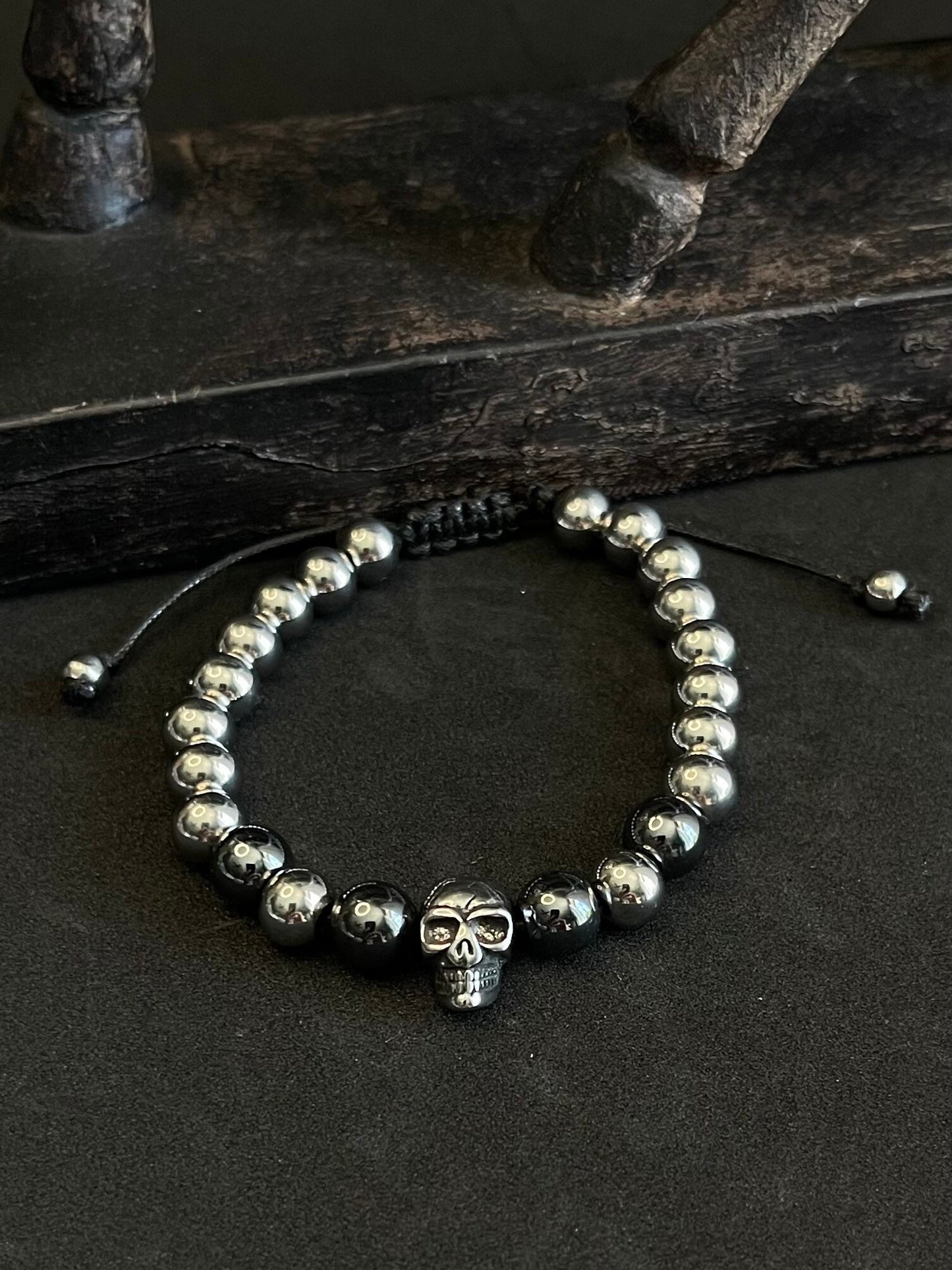 Unisex bracelet, stainless steel beads - Cross, Skull and hematite beats men’s women holiday gift