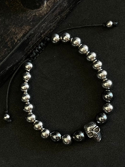 Unisex bracelet, stainless steel beads - Cross, Skull and hematite beats men’s women holiday gift