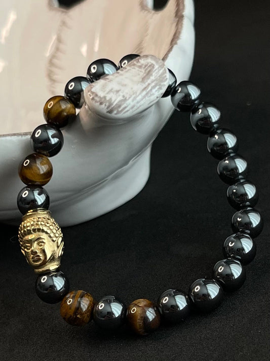 Unisex Buddha head, Tiger Eye - Hematite beats 8mm perfect gift for men and women