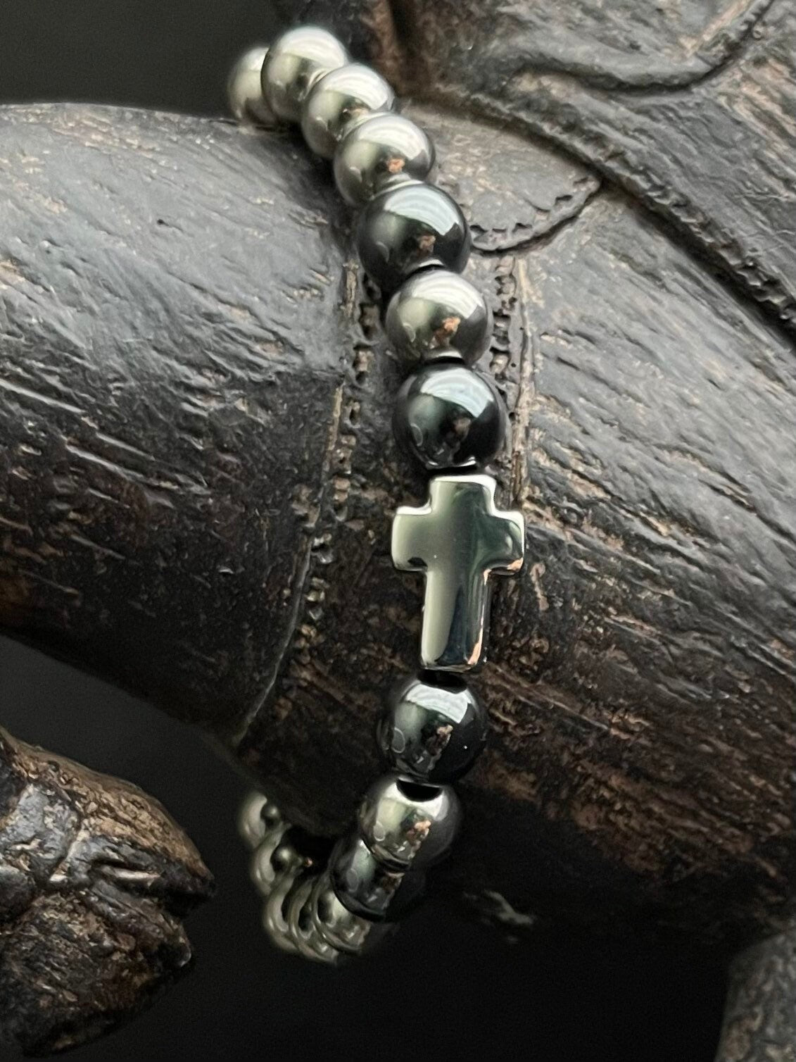 Unisex bracelet, stainless steel beads - Cross, Skull and hematite beats men’s women holiday gift